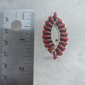 Navajo red coral cluster ring size 10 sterling silver